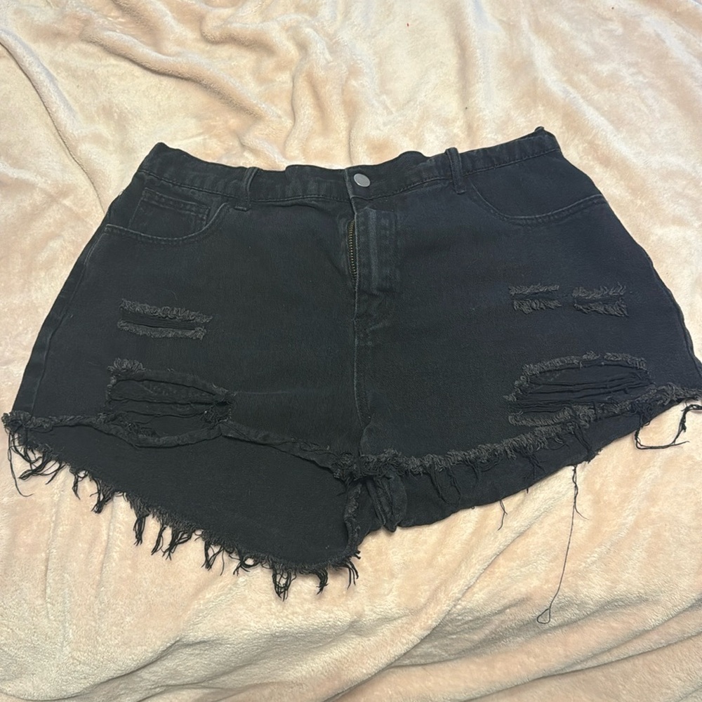 Black distressed, jean shorts